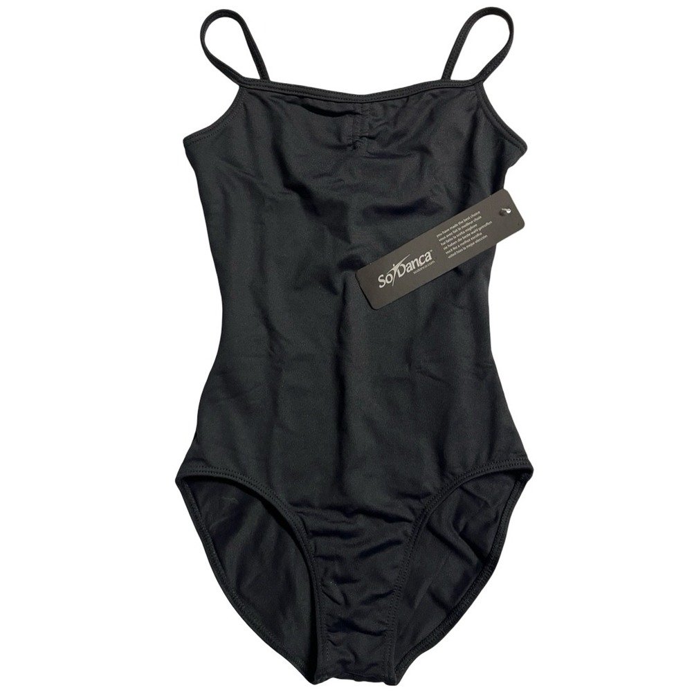 NWT So Danca SL05‎ Kids Camisole Leotard Black Pinch Front Low Back Size YJR/2B